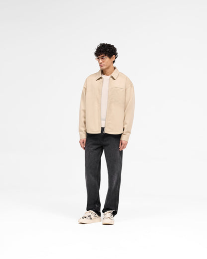 Cotton Zip Through Shirt - Beige