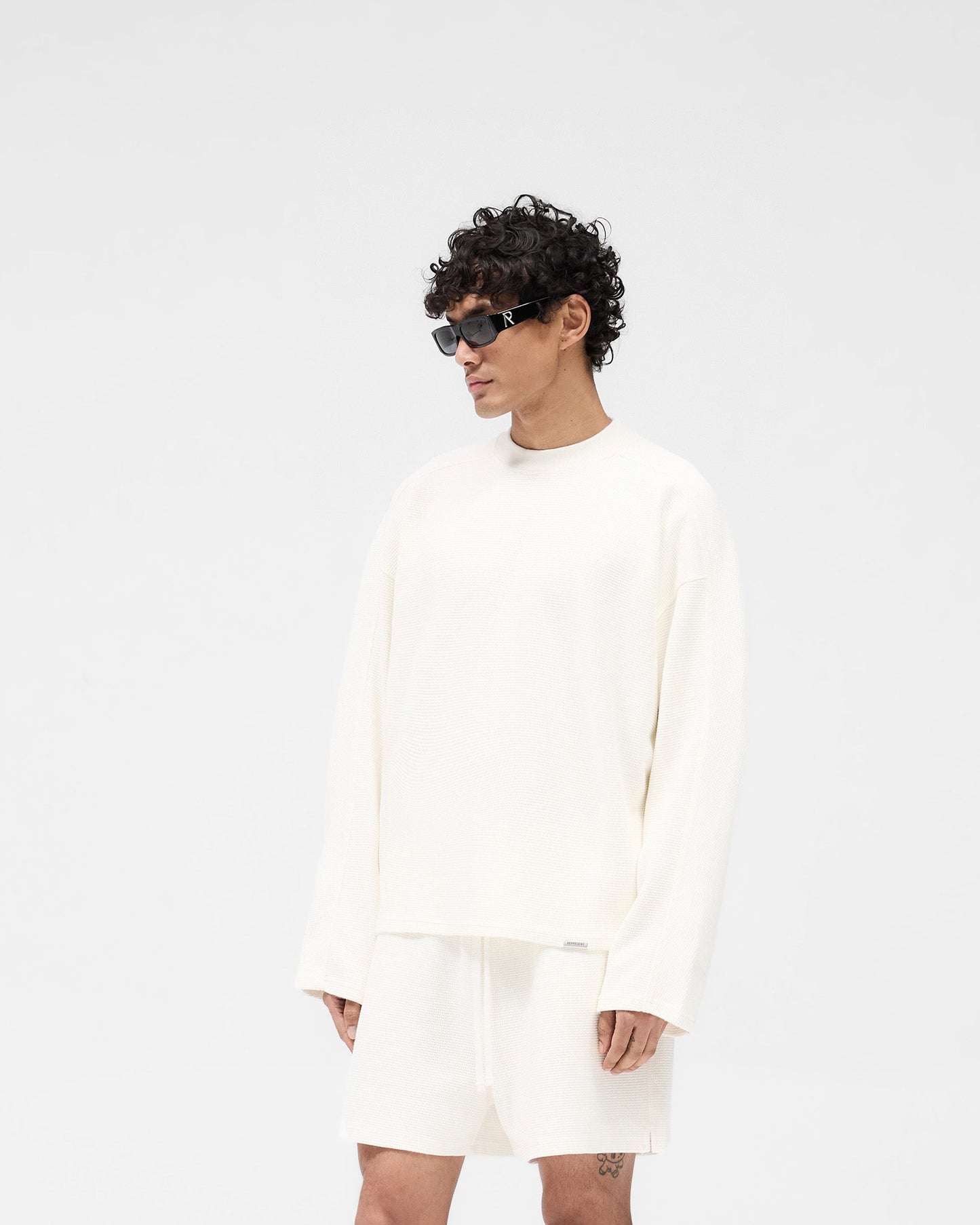 Waffle Long Sleeve T-Shirt - Flat White