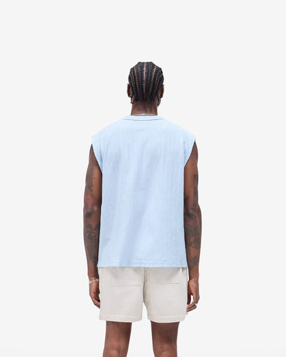 Slub Script Tank - Ice Blue