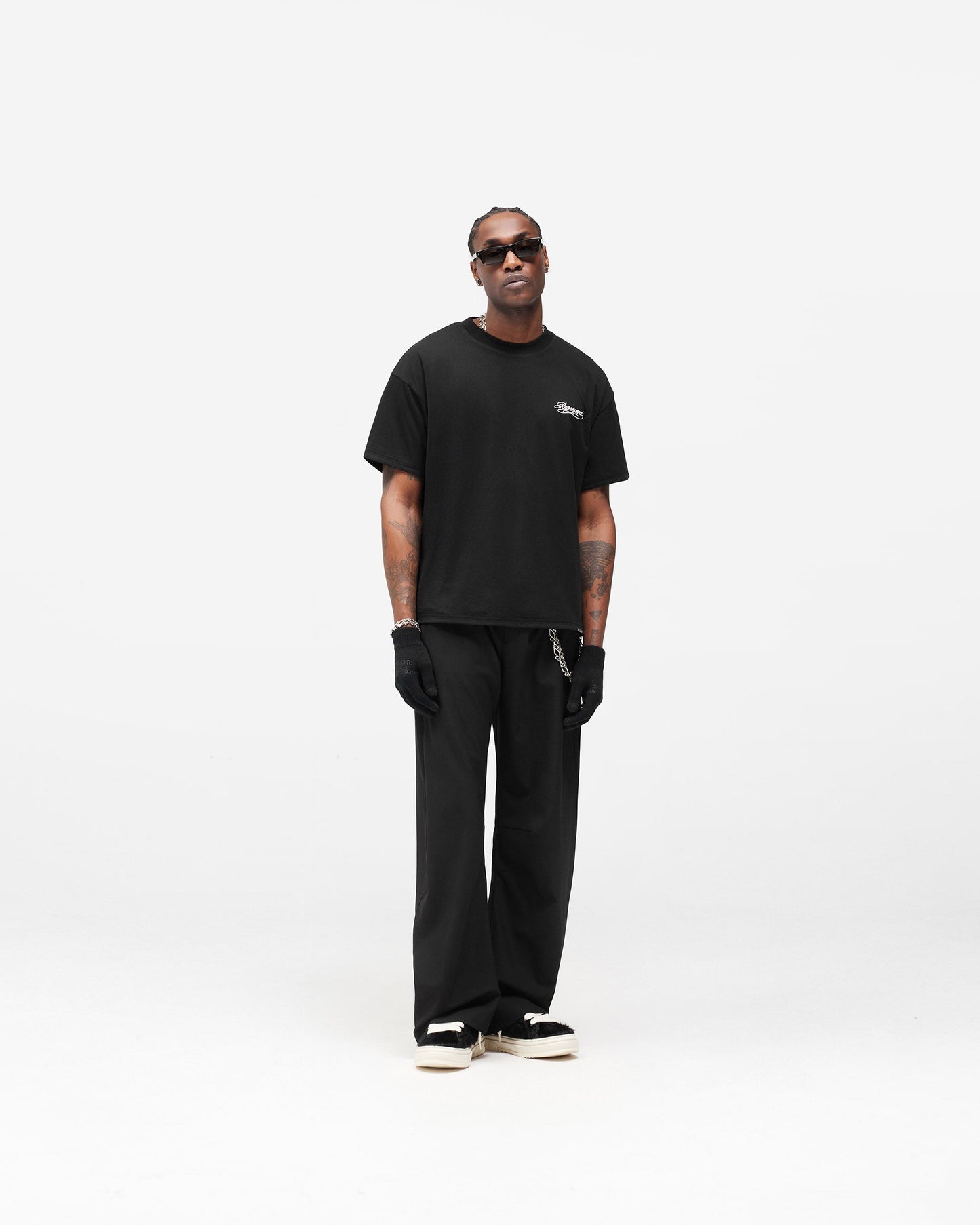 Dual Layer Script T-Shirt - Jet Black