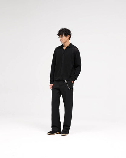 Long Sleeve Mesh Knit Shirt - Jet Black