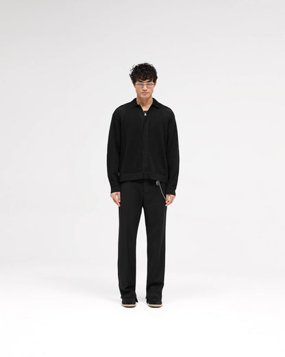 Long Sleeve Mesh Knit Shirt - Jet Black