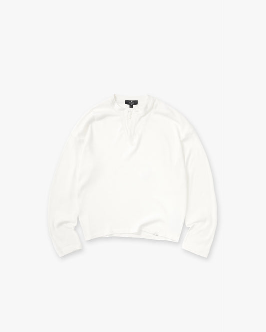 Initial Henley Waffle Long Sleeve T-Shirt - Flat White