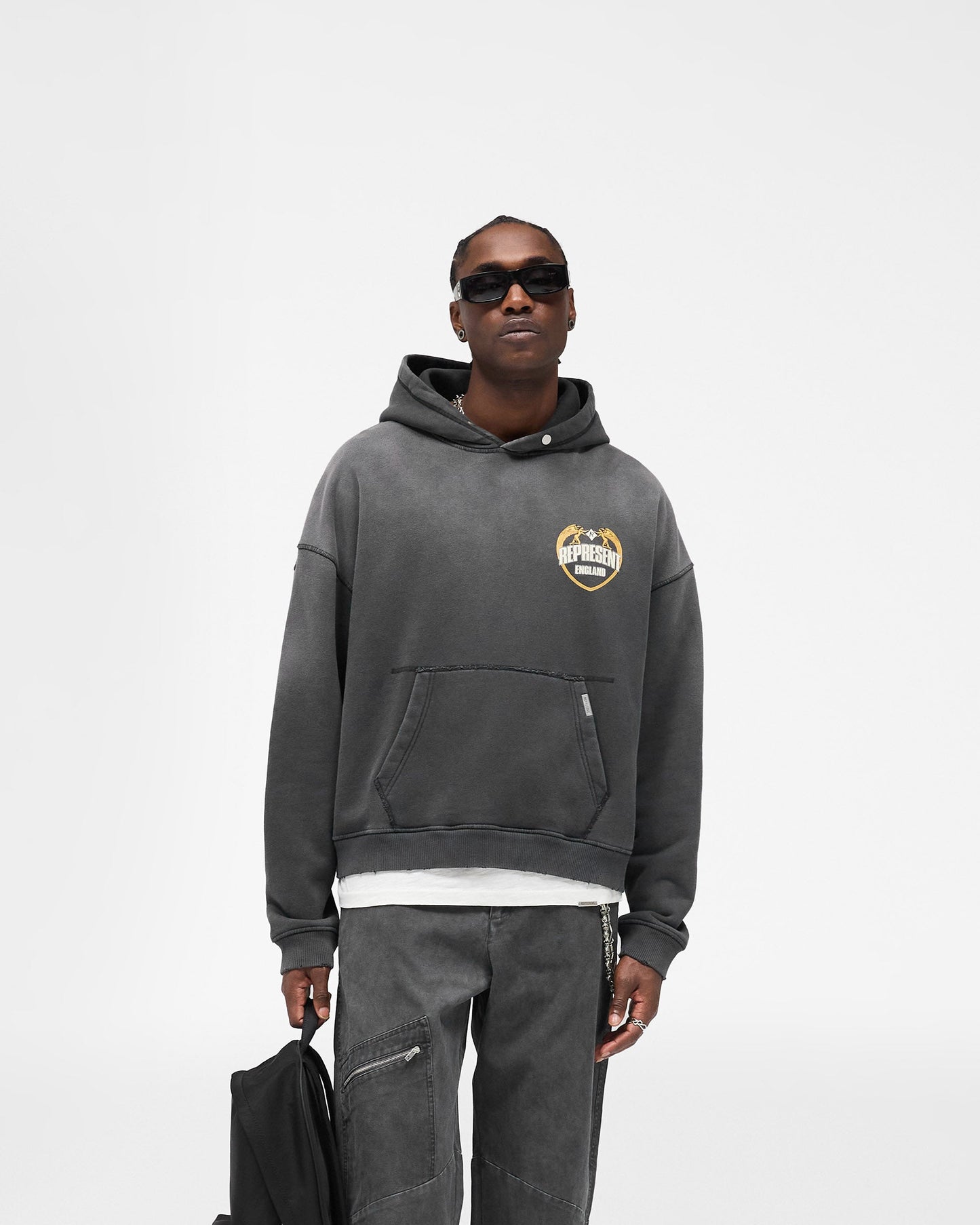 Represent Angel Border Hoodie - Stained Black