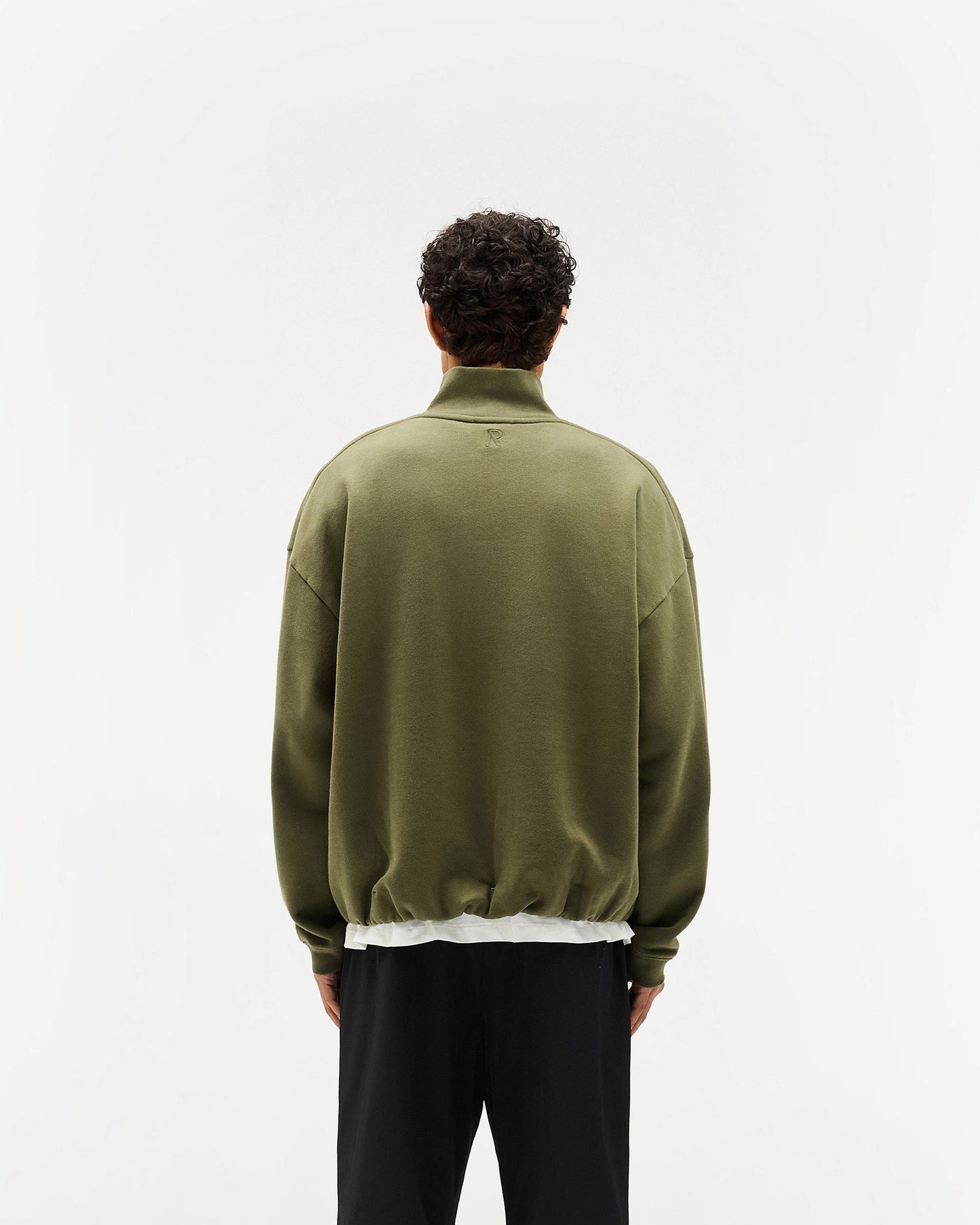 Initial Funnel Neck Quarter Zip Sweatshirt - Army Green