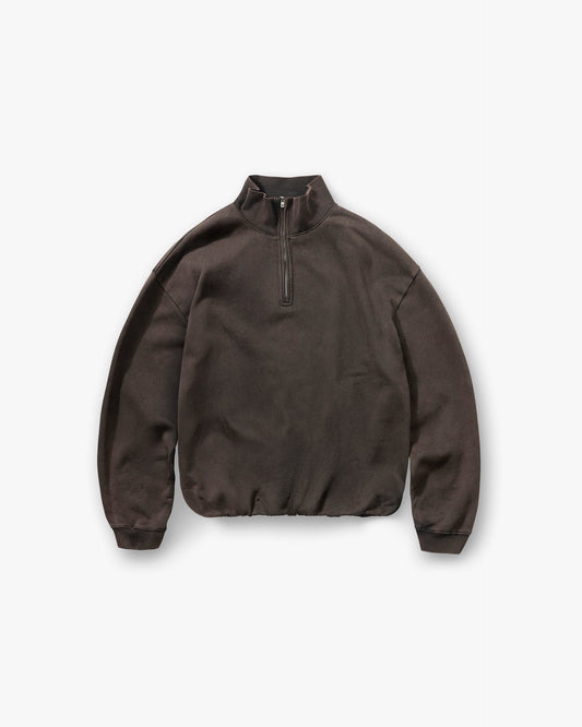 Initial Funnel Neck Quarter Zip Sweatshirt - Coffee