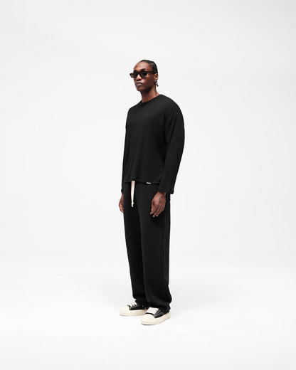 Initial Sheer Rib Long Sleeve T-Shirt - Jet Black