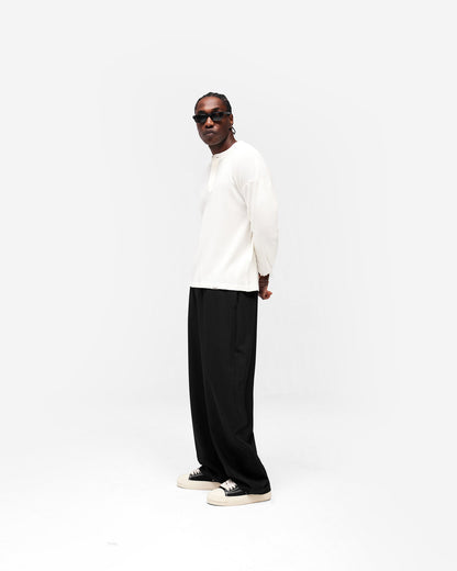 Initial Henley Waffle Long Sleeve T-Shirt - Flat White