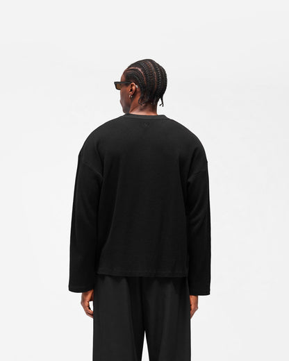 Initial Henley Waffle Long Sleeve T-Shirt - Jet Black