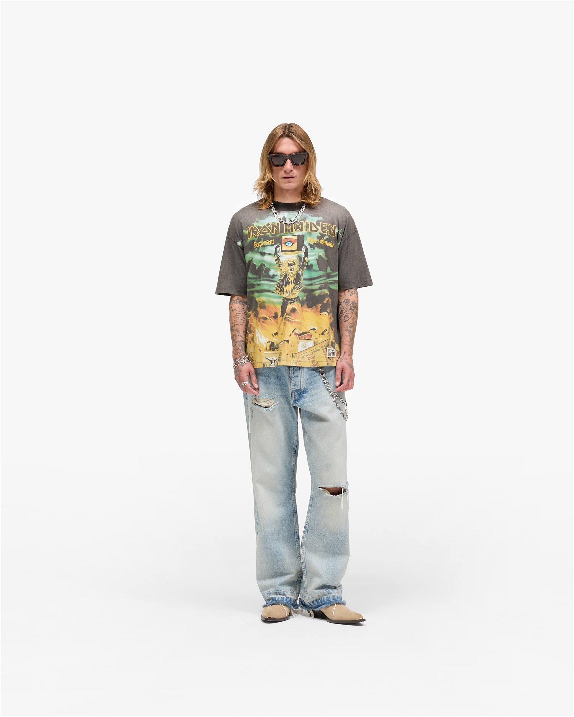 Represent X Iron Maiden Holy Smoke T-Shirt - Sunfade Grey