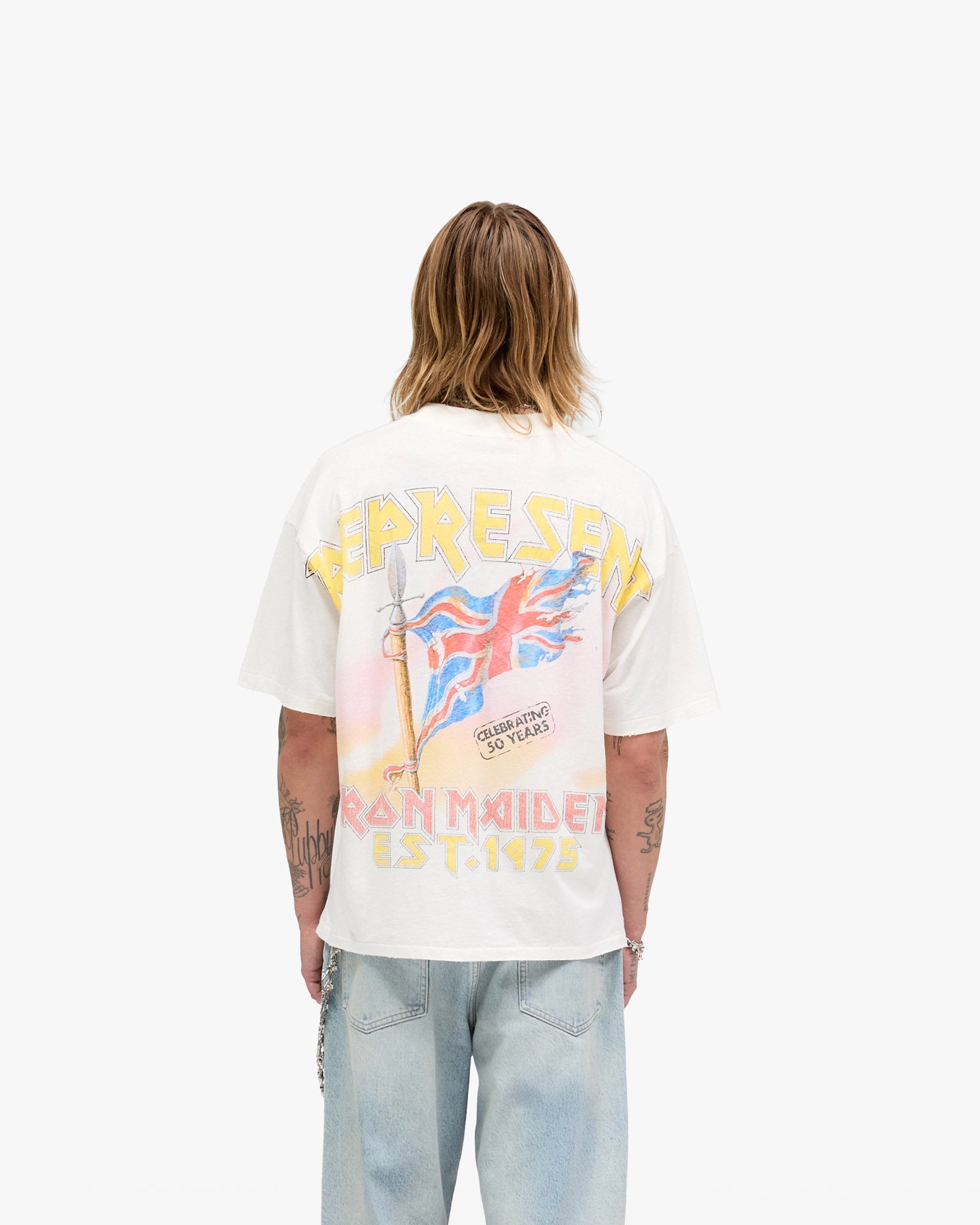 Represent X Iron Maiden Steed T-Shirt - Flat White