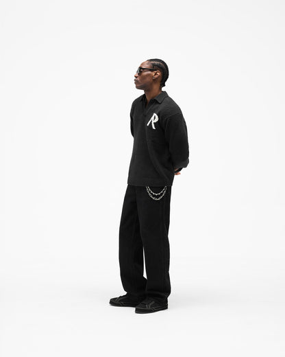 Knitted Boucle Polo - Jet Black