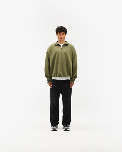 Initial Funnel Neck Quarter Zip Sweatshirt - Army Green