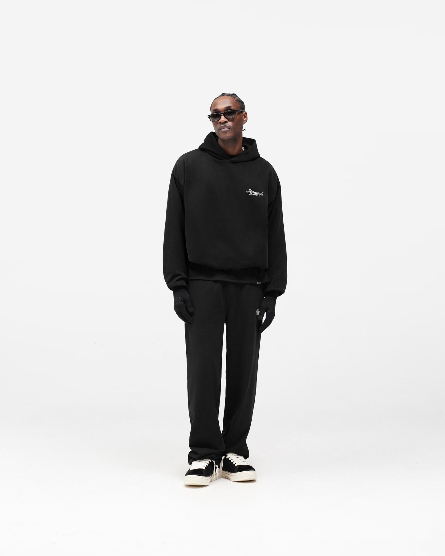 Dual Layer Script Sweatpants - Jet Black