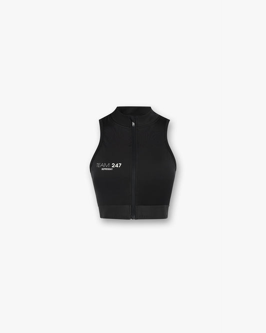 247 Zip Front Performance Crop - Black