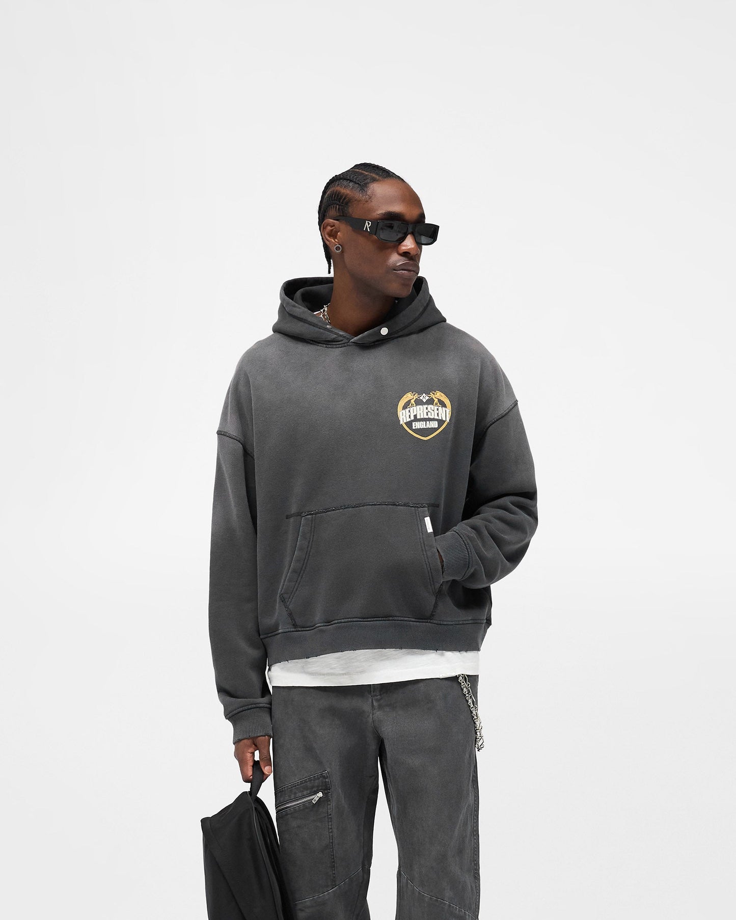 Represent Angel Border Hoodie - Stained Black
