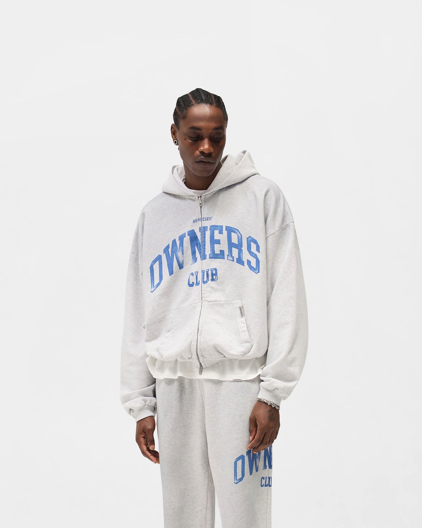 Represent Owners Club Zip Through Hoodie - Sprayed Ice Grey Marl