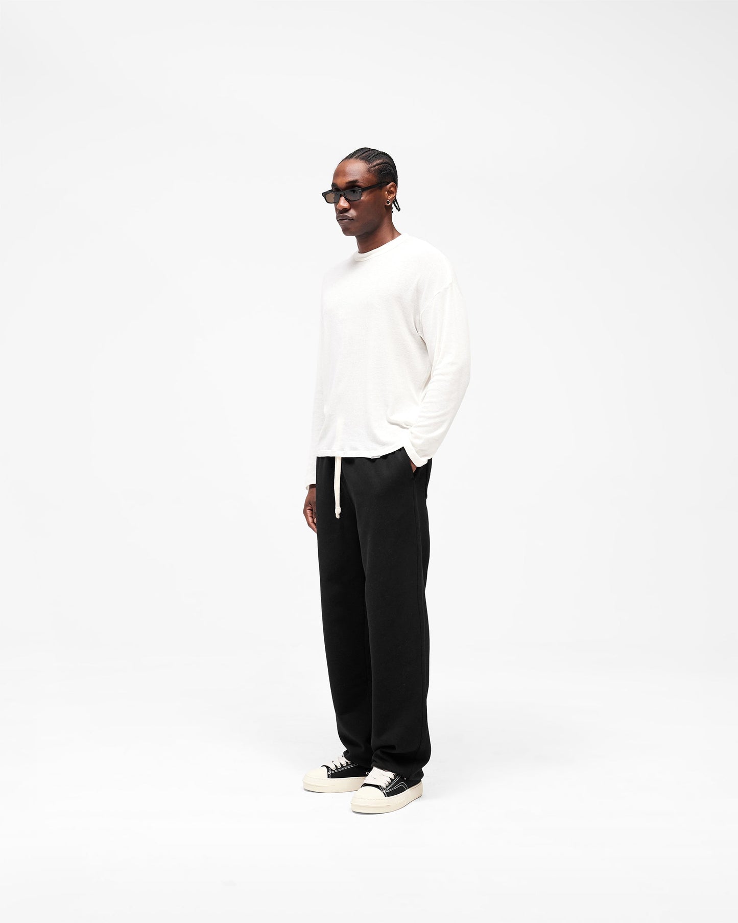 Initial Wide Leg Cuffed Sweatpant - Jet Black